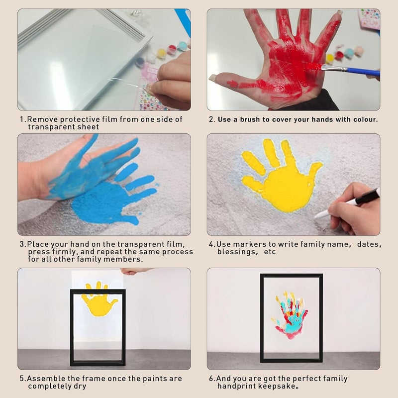 XQC Family Handprint Kit - DIY Craft Keepsake Frame with Clear Boards, Unique Gift for New Families & Pets (Black) - Image 4